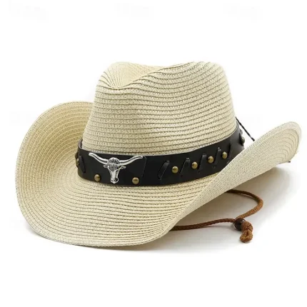 Men's Straw Hat Sun Hat Cowboy Hat Fedora Trilby Hat Black White Straw Rope Vintage Style Fashion 18th Century State of Texas Daily Theme Party Solid - Image 5