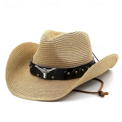 Men's Straw Hat Sun Hat Cowboy Hat Fedora Trilby Hat Black White Straw Rope Vintage Style Fashion 18th Century State of Texas Daily Theme Party Solid - Image 4
