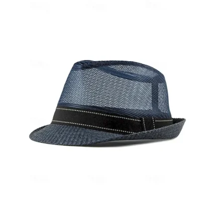Men's Straw Hat Sun Hat Soaker Hat Safari Hat Gambler Hat Black Dark Navy Polycotton Mesh Stylish Casual Outdoor clothing Holiday Going out Plain Suns - Image 3
