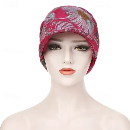 Women's Print Beanies Hat Female Autumn Winter Cotton Baseball Hats Ponytail Vintage Warm Turban Cap Visors Caps 2025 - Image 3