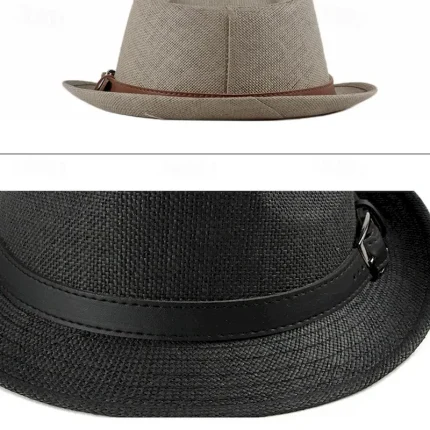 Men's Kentucky Derby Hat Straw Hat Sun Hat Panama Hat Fedora Trilby Hat Black White Straw Braided Simple 1920s Fashion Holiday Street Dailywear Weeken - Image 4