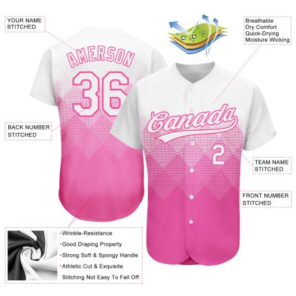Custom Pink White 3D Pattern Design Authentic Baseball Jersey - Image 3