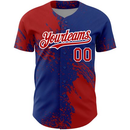 Custom Royal Red-White 3D Pattern Design Abstract Brush Stroke Authentic Baseball Jersey - Image 2