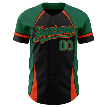 Custom Black Kelly Green-Orange 3D Pattern Design Curve Solid Authentic Baseball Jersey - Image 2