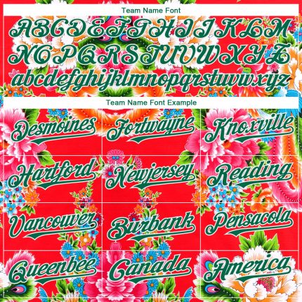 Custom Red Kelly Green-White 3D Pattern Design Northeast China Big Flower Authentic Baseball Jersey - Image 4