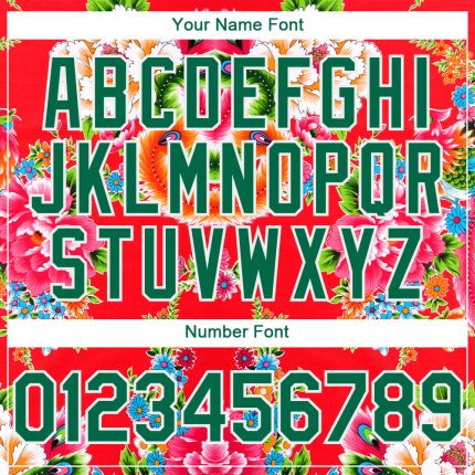 Custom Red Kelly Green-White 3D Pattern Design Northeast China Big Flower Authentic Baseball Jersey - Image 5