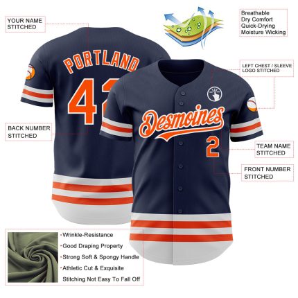 Custom Navy Orange-White Line Authentic Baseball Jersey - Image 3