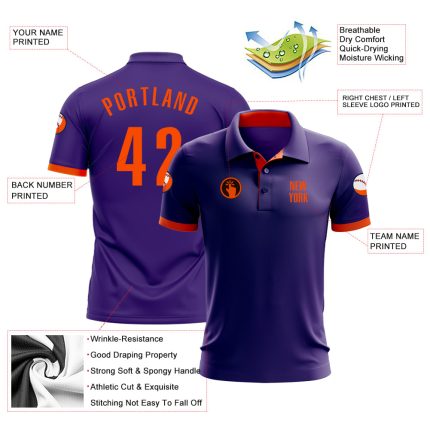 Custom Purple Orange Performance Golf Polo Shirt - Image 3