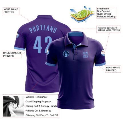 Custom Purple Light Blue Performance Golf Polo Shirt - Image 3