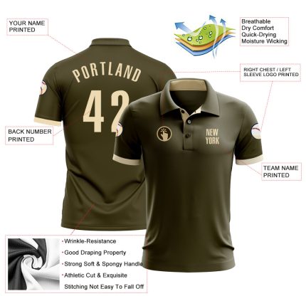 Custom Olive Cream Performance Salute To Service Golf Polo Shirt - Image 3