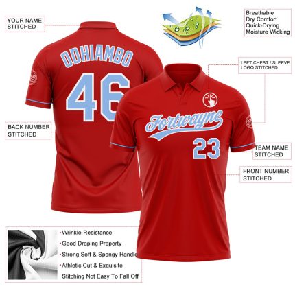 Custom Red Light Blue-White Performance Vapor Golf Polo Shirt - Image 3