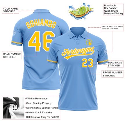 Custom Light Blue Yellow-White Performance Vapor Golf Polo Shirt - Image 3