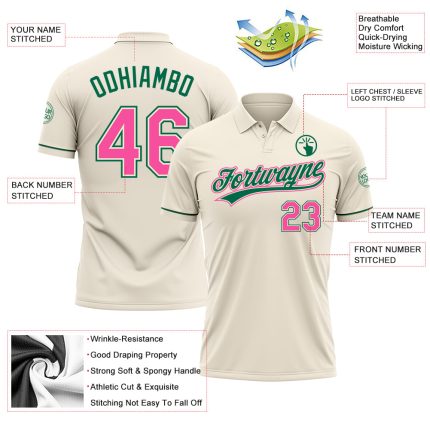 Custom Cream Pink-Kelly Green Performance Vapor Golf Polo Shirt - Image 3