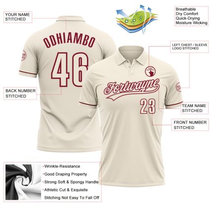 Custom Cream Crimson Performance Vapor Golf Polo Shirt - Image 3