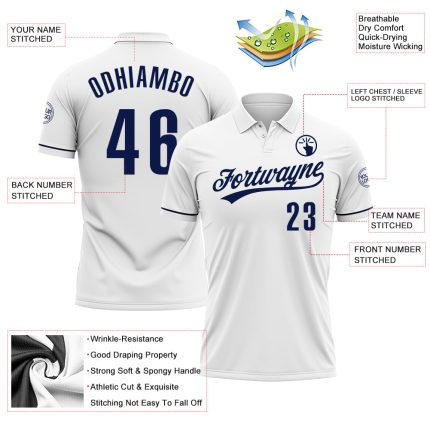 Custom White Navy Performance Vapor Golf Polo Shirt - Image 3