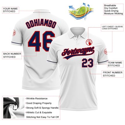 Custom White Navy-Red Performance Vapor Golf Polo Shirt - Image 3