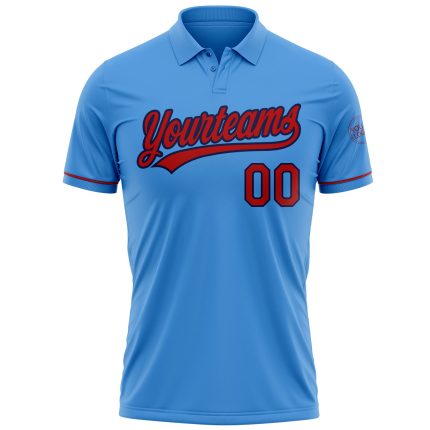 Custom Powder Blue Red-Navy Performance Vapor Golf Polo Shirt - Image 2
