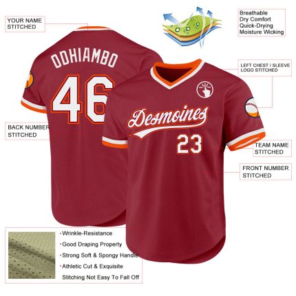 Custom Maroon White-Orange Authentic Throwback Baseball Jersey - Image 3