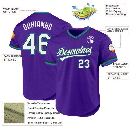 Custom Purple Black-Teal Authentic Throwback Baseball Jersey - Image 3