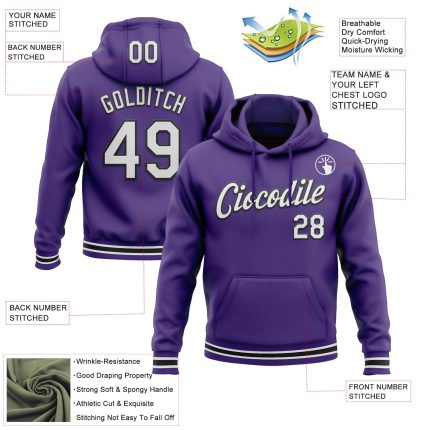 Custom Stitched Purple White-Black Sports Pullover Sweatshirt Hoodie - Image 3