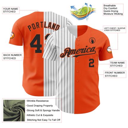 Custom Orange White-Black Pinstripe Authentic Split Fashion Baseball Jersey - Image 3