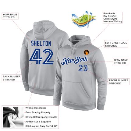 Custom Stitched Gray Royal-White Sports Pullover Sweatshirt Hoodie - Image 4