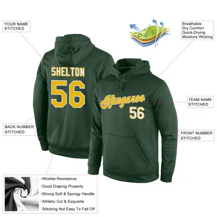 Custom Stitched Green Gold-White Sports Pullover Sweatshirt Hoodie - Image 4